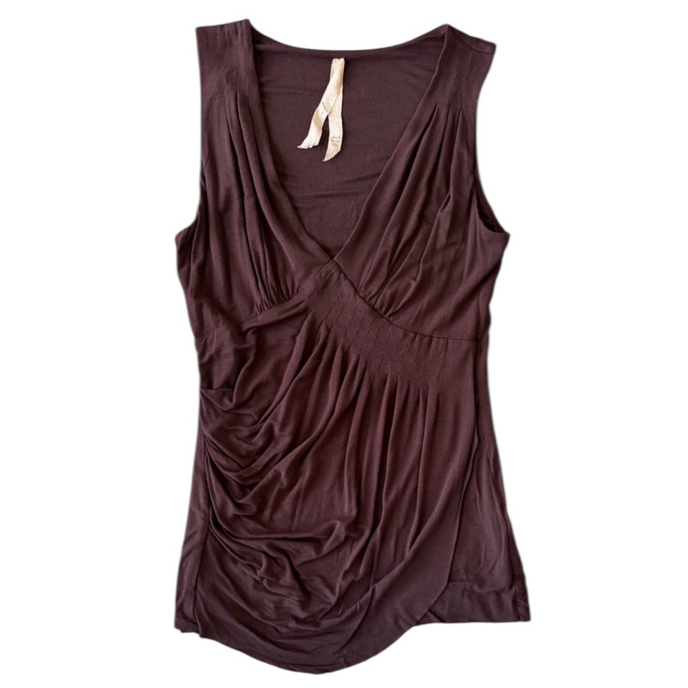 Bailey 44 Gathered Draped Jersey Tank Top, Chocolate Brown, Size Medium